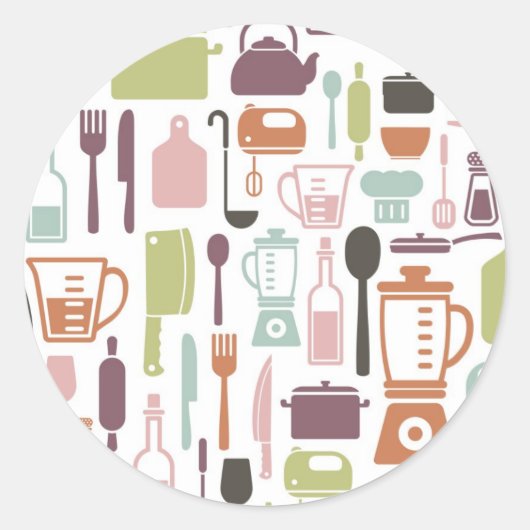 Muster mit bunten Kochsymbolen Runder Aufkleber (Vorderseite)