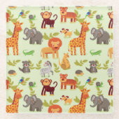 Muster mit Cartoon-Tieren Glasuntersetzer (Vorderseite)