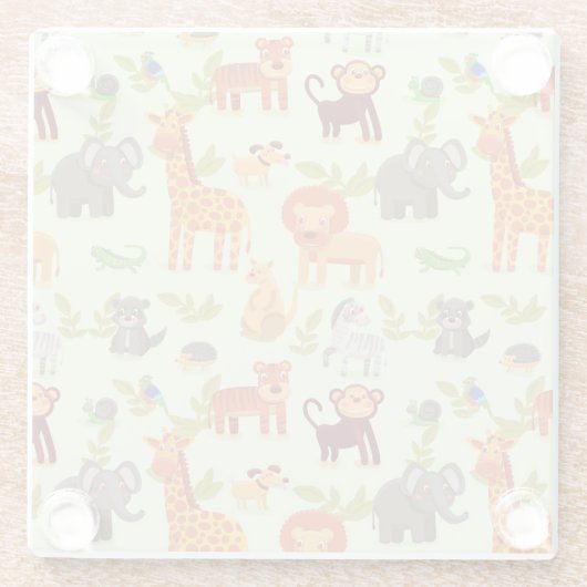 Muster mit Cartoon-Tieren Glasuntersetzer (Rückseite)