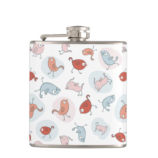 Muster mit Cartoonvögeln Flachmann (Vorderseite)