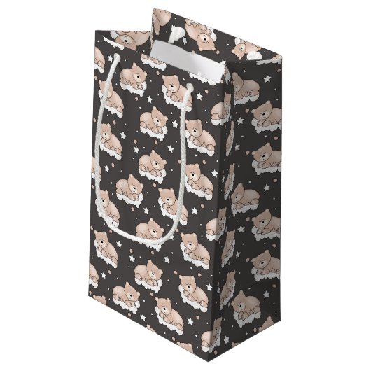 Muster mit dem kleinen Bärnschlafen Kleine Geschenktüte (Rückseite Schrägansicht)