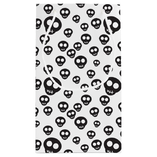 Muster mit den schwarzen Schädeln auf Weiß Kleine Geschenktüte (Rückseite)