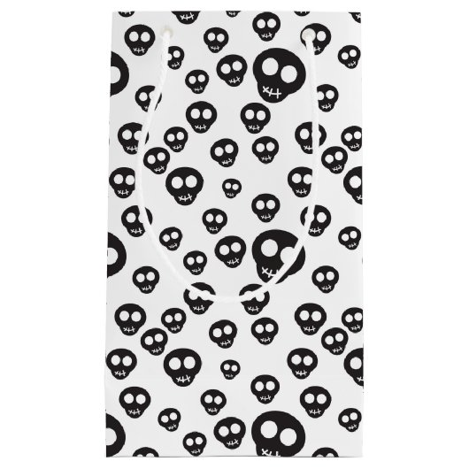 Muster mit den schwarzen Schädeln auf Weiß Kleine Geschenktüte (Vorderseite)