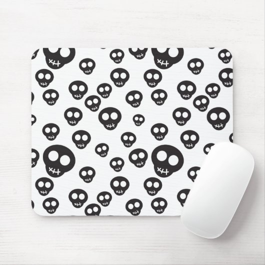 Muster mit den schwarzen Schädeln auf Weiß Mousepad (Mit Mouse)
