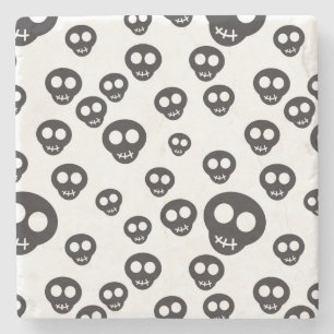Muster mit den schwarzen Schädeln auf Weiß Steinuntersetzer