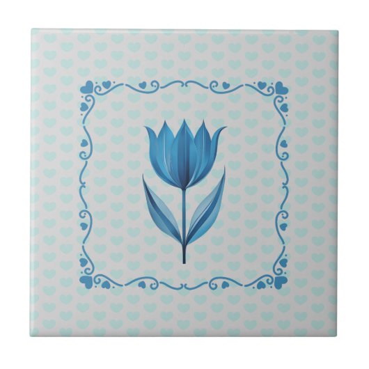 Muster mit einer blauen Tulpe  Fliese (Vorderseite)
