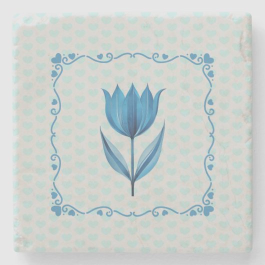 Muster mit einer blauen Tulpe Steinuntersetzer (Vorderseite)