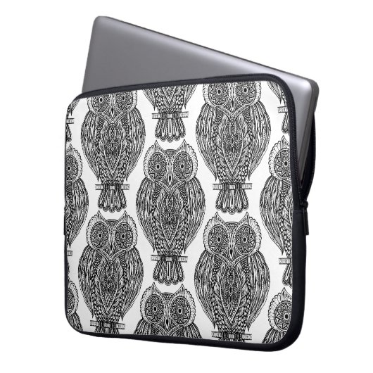 Muster mit Eulen-Gekritzel Laptopschutzhülle (Vorderseite Links)