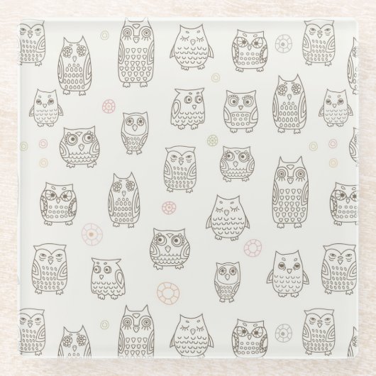 Muster mit Eulen Glasuntersetzer (Vorderseite)