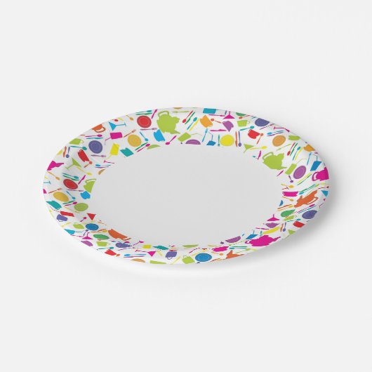 Muster mit farbigem Küchentuch Pappteller (Schrägansicht)