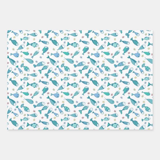 Muster mit Fisch und Seestern Geschenkpapier Set (Vorderseite 3)