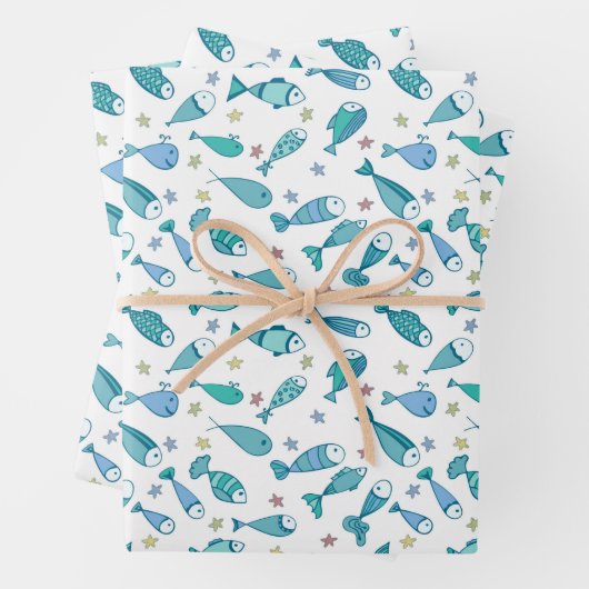 Muster mit Fisch und Seestern Geschenkpapier Set (Beispiel)