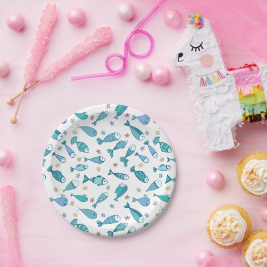 Muster mit Fisch und Seestern Pappteller (Party)