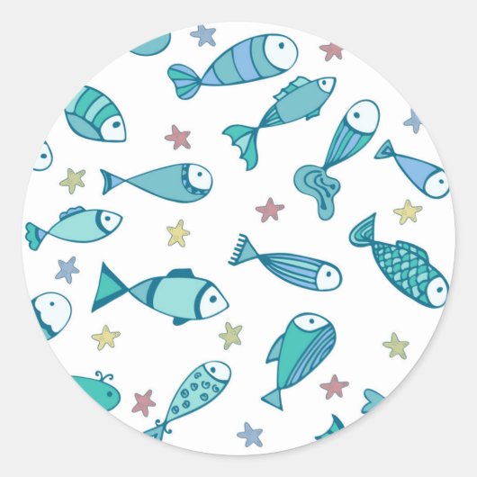 Muster mit Fisch und Seestern Runder Aufkleber (Vorderseite)