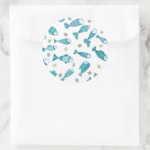 Muster mit Fisch und Seestern Runder Aufkleber (Tasche)