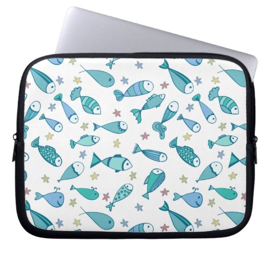 Muster mit Fisch und Starfish Laptopschutzhülle (Vorderseite)