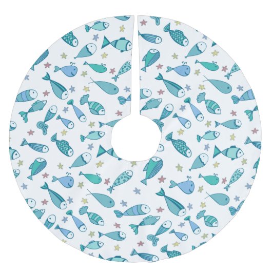 Muster mit Fisch und Starfish Polyester Weihnachtsbaumdecke (Vorderseite)