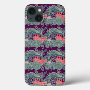 Muster mit Fischen und lila Welle Case-Mate iPhone Hülle