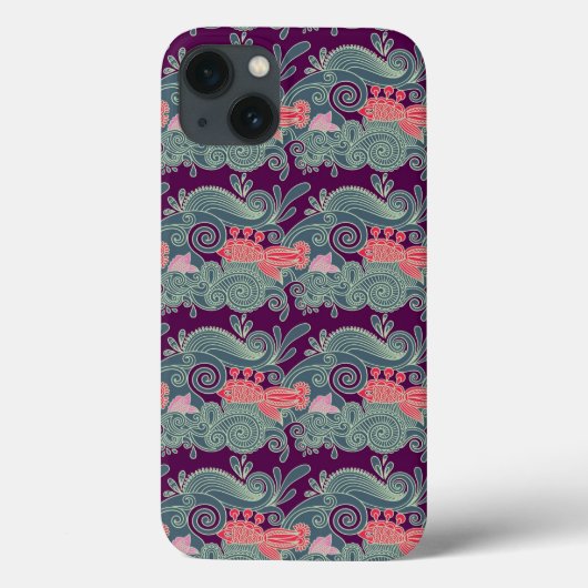 Muster mit Fischen und lila Welle Case-Mate iPhone Hülle (Rückseite)