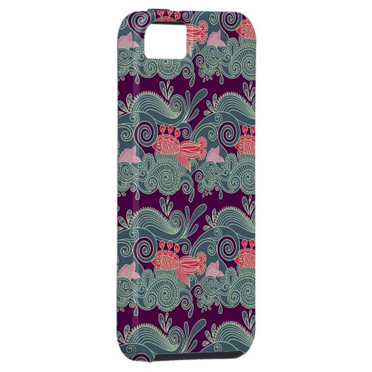 Muster mit Fischen und lila Welle Case-Mate iPhone Hülle (Rückseite/rechts)