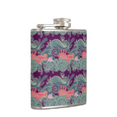 Muster mit Fischen und lila Welle Flachmann (Rechts)