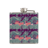 Muster mit Fischen und lila Welle Flachmann (Rückseite)