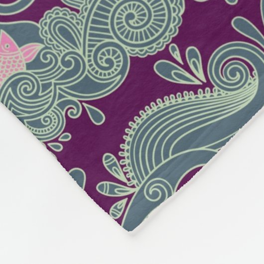 Muster mit Fischen und lila Welle Fleecedecke (Ecke)