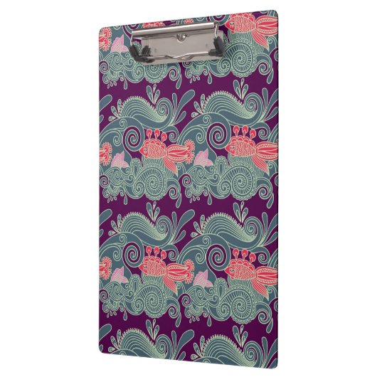 Muster mit Fischen und lila Welle Klemmbrett (Links)