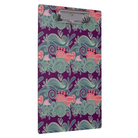 Muster mit Fischen und lila Welle Klemmbrett (Rechts)