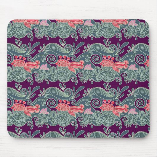 Muster mit Fischen und lila Welle Mousepad (Vorne)