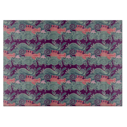 Muster mit Fischen und lila Welle Schneidebrett (Vorderseite)