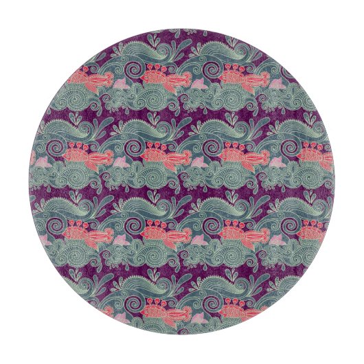 Muster mit Fischen und lila Welle Schneidebrett (Vorderseite)