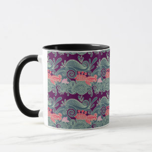 Muster mit Fischen und lila Welle Tasse