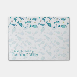 Muster mit Fischen und Starfish   addieren Ihren Post-it Klebezettel