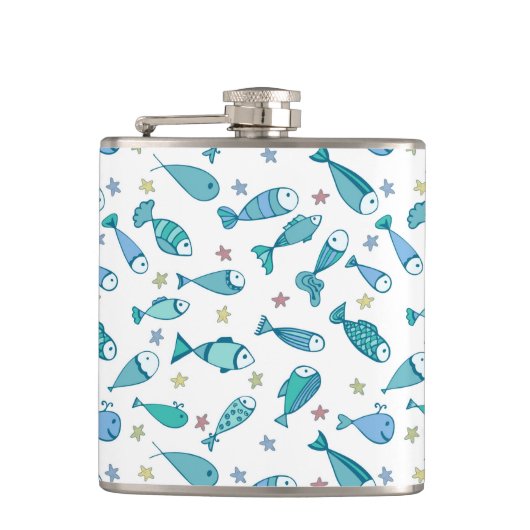 Muster mit Fischen und Starfish Flachmann (Vorderseite)