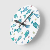 Muster mit Fischen und Starfish Runde Wanduhr (Winkel)