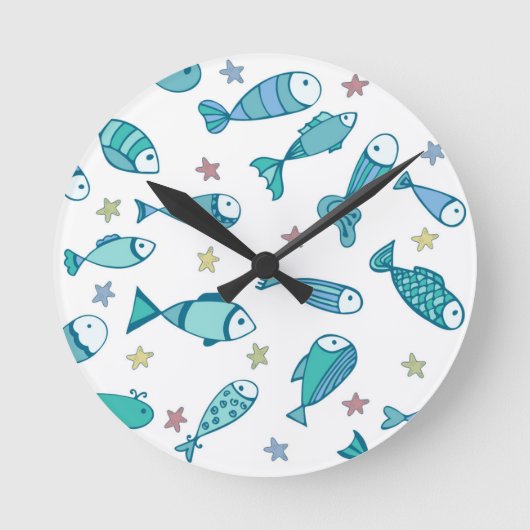 Muster mit Fischen und Starfish Runde Wanduhr (Vorderseite)