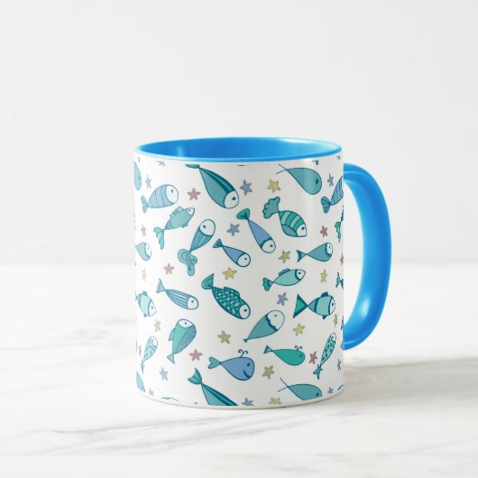 Muster mit Fischen und Starfish Tasse (VorderseiteRechts)