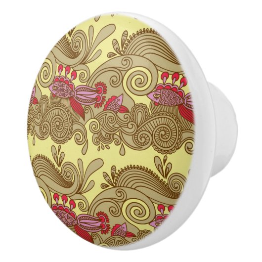 Muster mit Fischen und Welle Keramikknauf (Rechts)