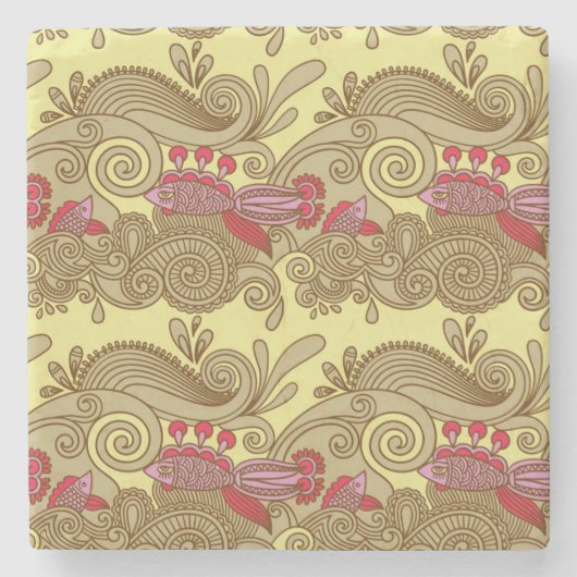 Muster mit Fischen und Welle Steinuntersetzer (Vorderseite)