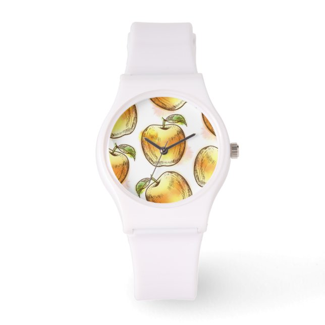 Muster mit gelbem Apfel Armbanduhr (Vorderseite)