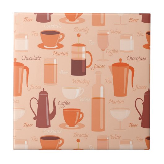 Muster mit Getränken und Text Fliese (Vorderseite)