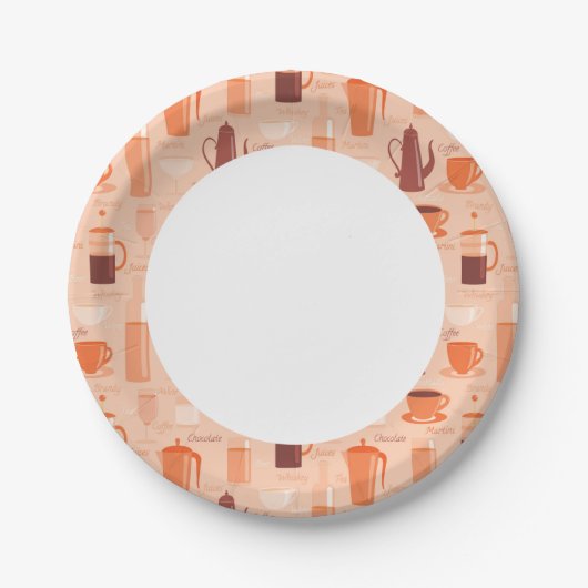 Muster mit Getränken und Text Pappteller (Vorderseite)