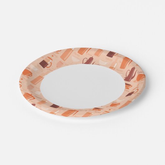 Muster mit Getränken und Text Pappteller (Schrägansicht)