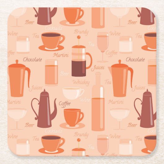 Muster mit Getränken und Text Rechteckiger Pappuntersetzer (Vorderseite)