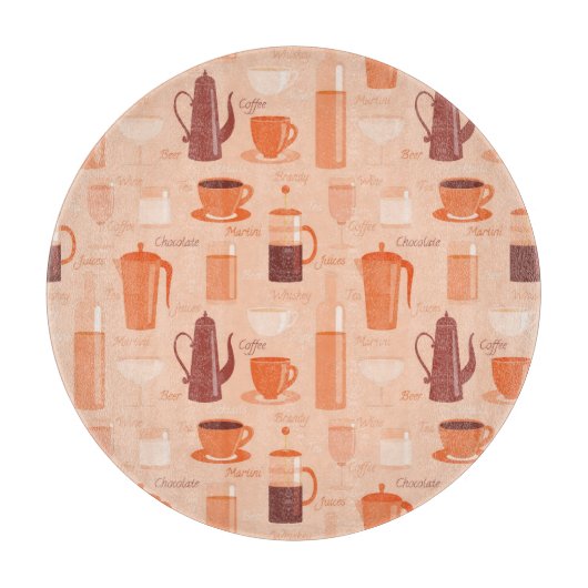 Muster mit Getränken und Text Schneidebrett (Vorderseite)