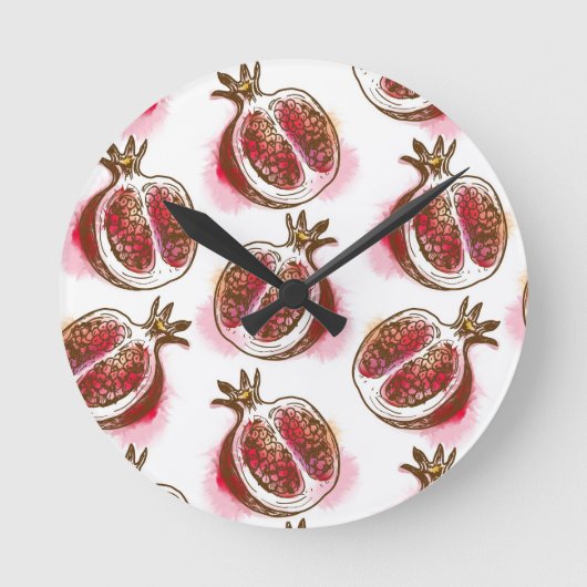 Muster mit Granatapfel Runde Wanduhr (Vorderseite)