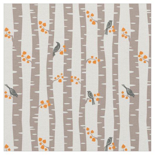 Muster mit Herbstbäumen und Vögeln Stoff (Nahaufnahme)