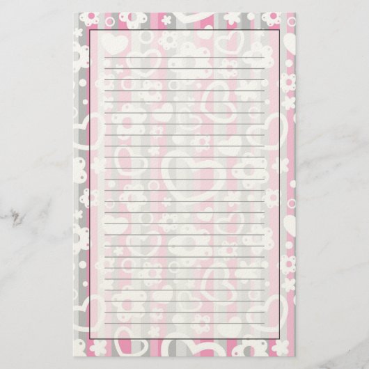 Muster mit Herz und Blume Briefpapier (Vorderseite)