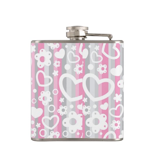 Muster mit Herzen und Blumen Flachmann (Rückseite)